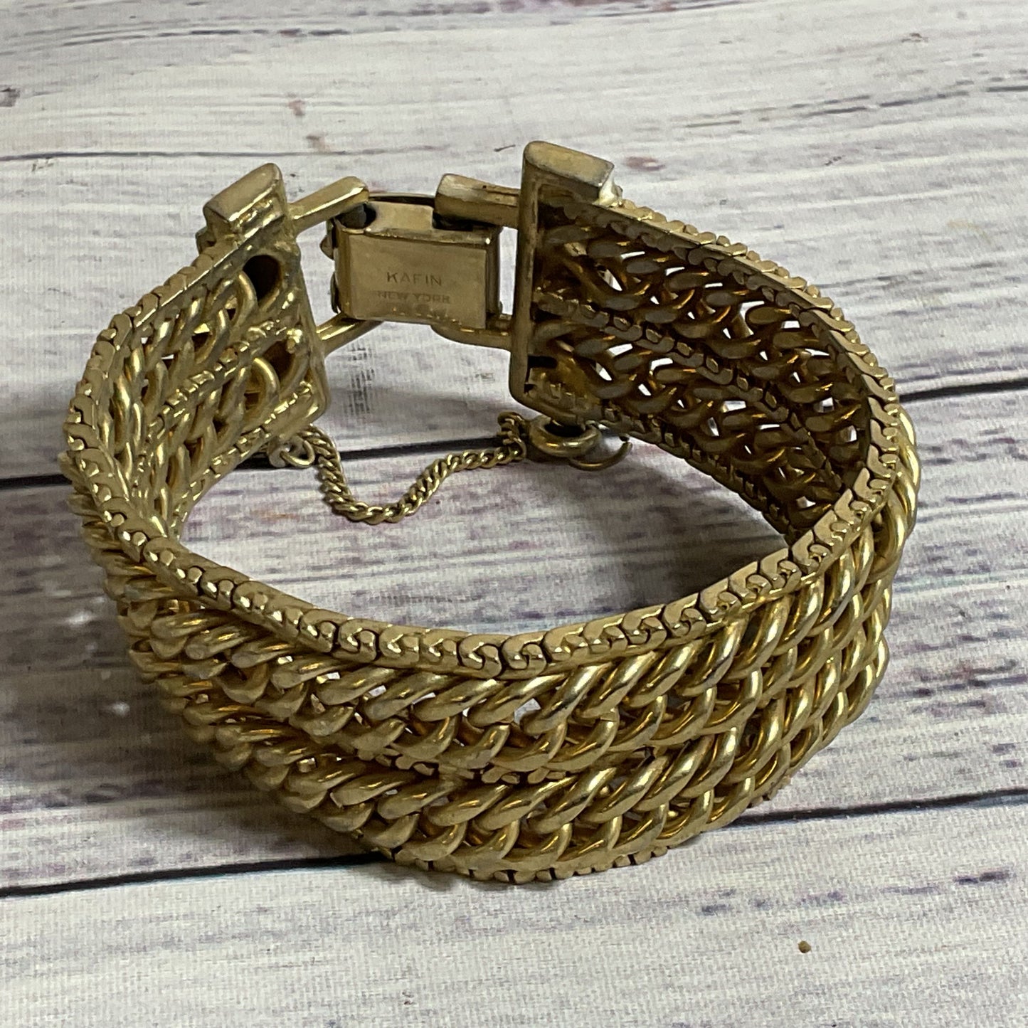 VTG. KAFIN Gold Tone 1" Wide Bracelet