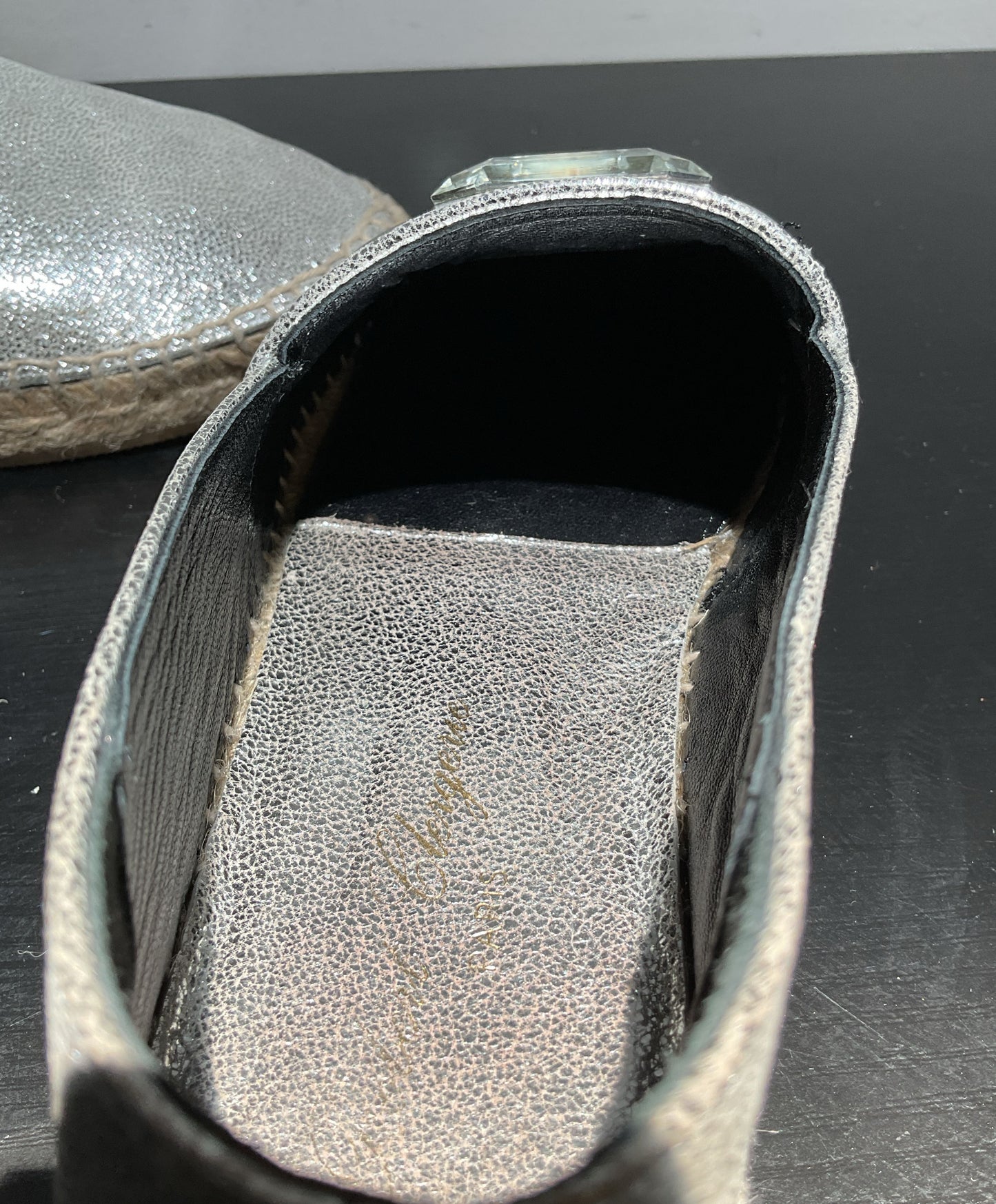 Robert Clergie Etoile Silver Pebble Leather Sneaker Espadrilles Shoe Women Size9