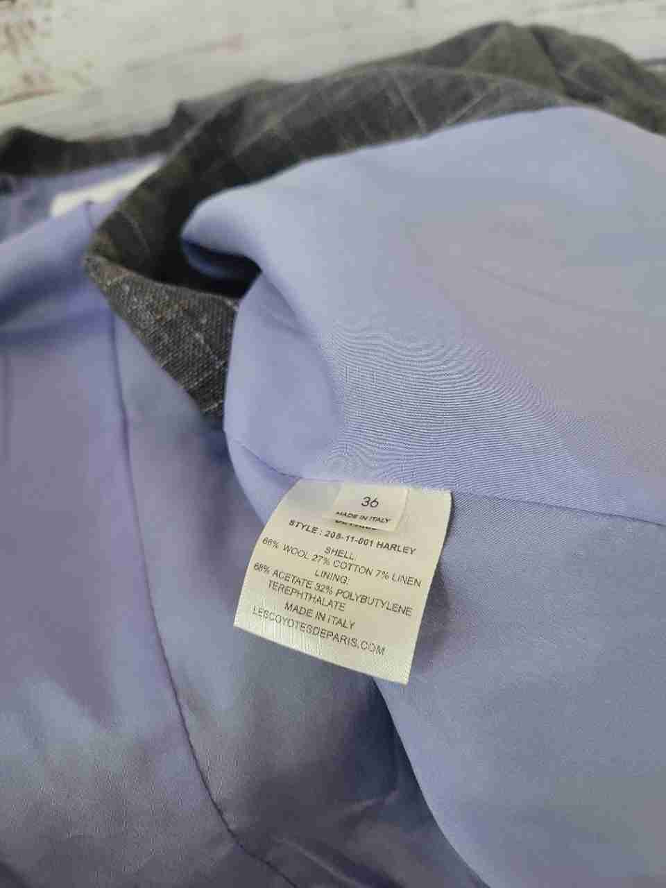 Women's Les Coyotes De Paris Gray Plaid Blazer Size 36 US Size 6