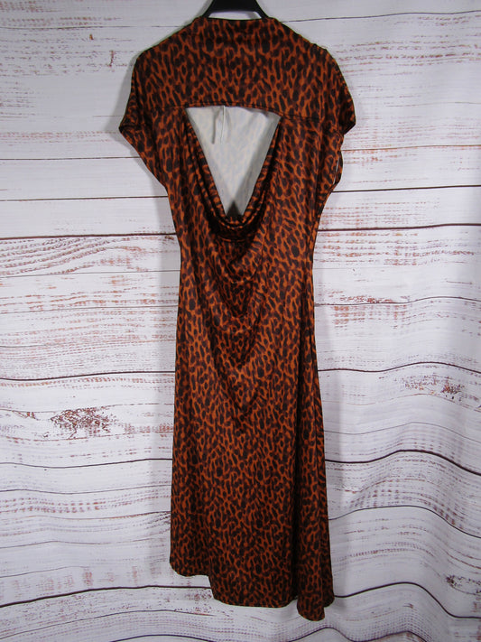 ASOS Women's Brown Leopard Print Open Back Dress Size 10 Made in The UK