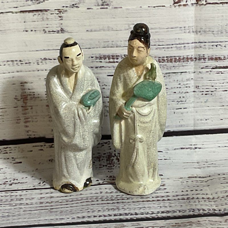 ANTIQUE Chinese Porcelain Man & Woman Figurines- 5"