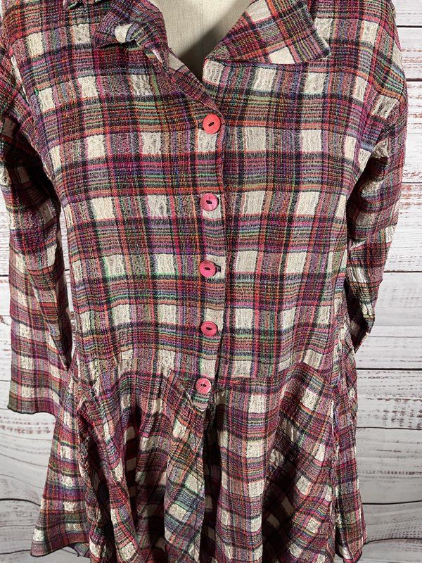 Giselle Shepatin Multicolor Plaid Long Sleeve Button Shirt - Size M
