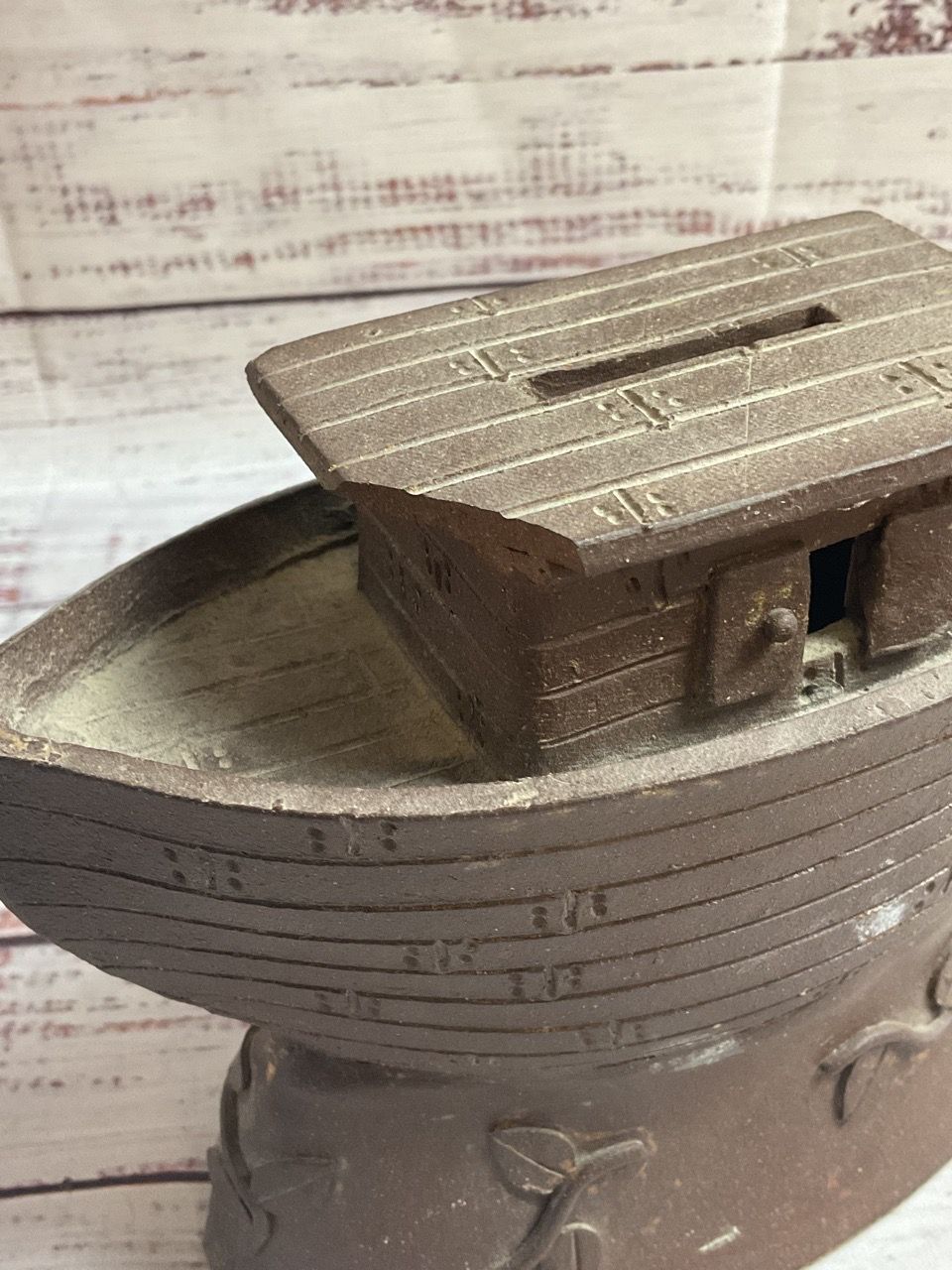 Vintage Ship Tzedakah Collection Box With Bird