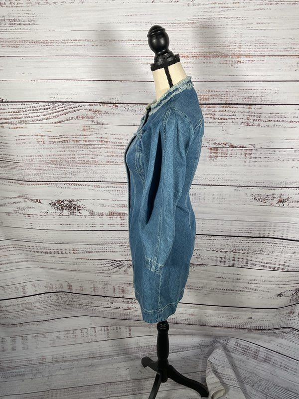 Women's SEA Denim Long Sleeve Dress Indigo Button Snap Size 00