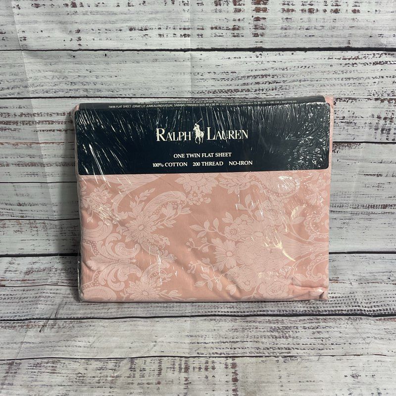 VTG. Sealed Ralph Lauren Avery Pink Paisley 100% Cotton Twin Flat Sheet
