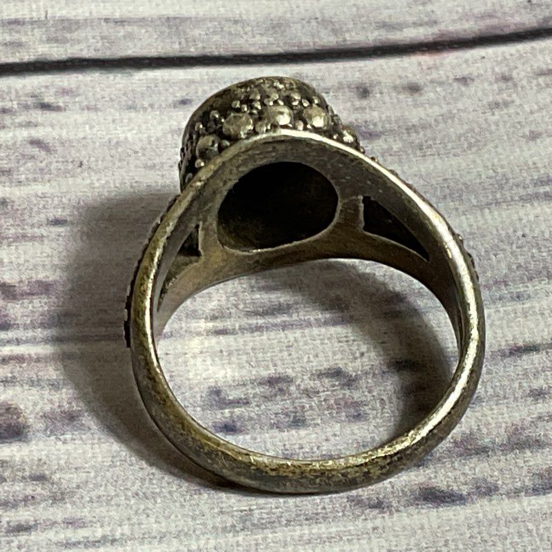 Sterling Silver & Onyx Beaded SZ 7 Ring- 6.98g