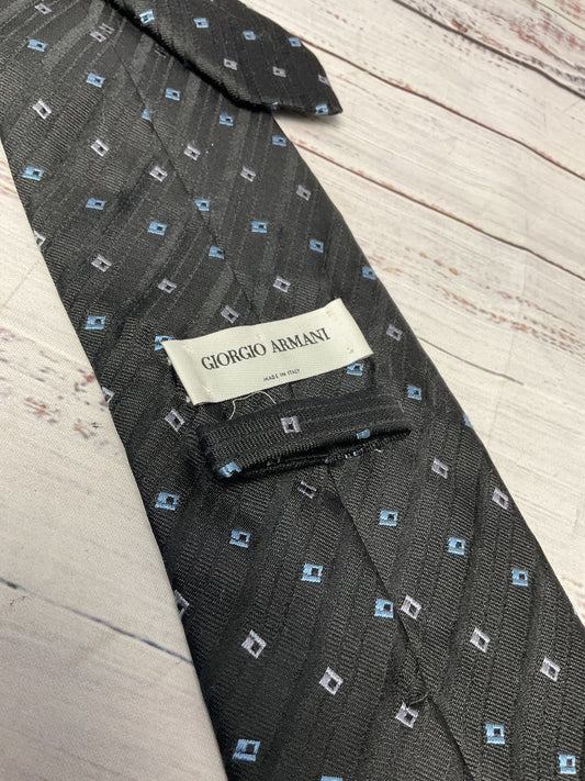 Giorgio Armani Black Blue Grey Pattern Neck Tie - Size 58"