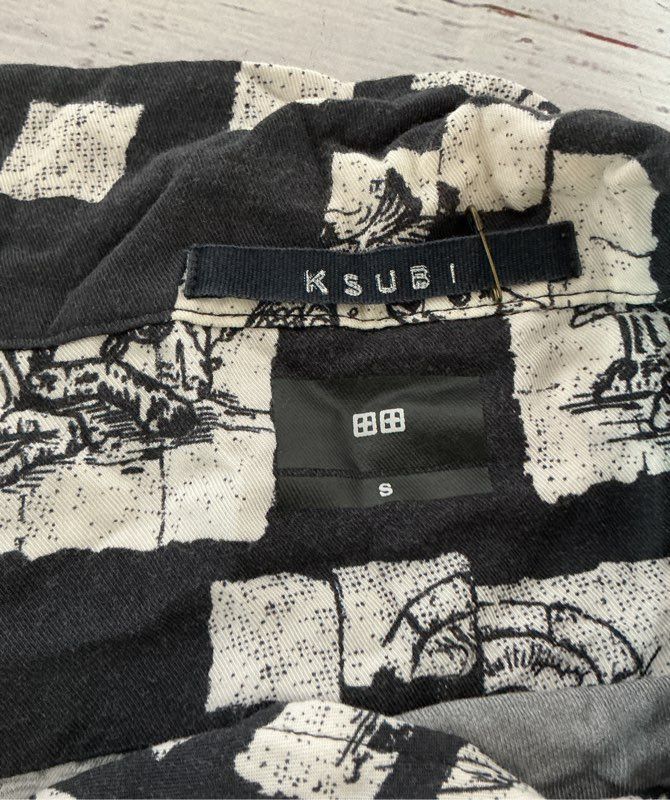 Men's Ksubi Black and white Print button down SS Shirt Size S Retail $180