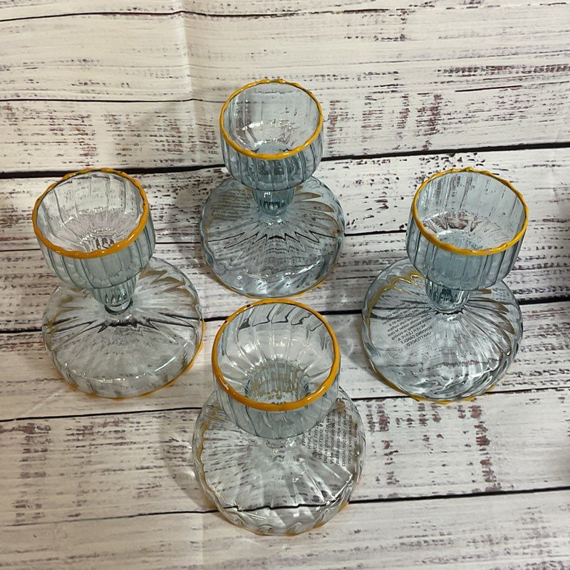 Set of 4 THE LAST LINE The Short Candlestick Kumquat Candy / Glass Candle Holder