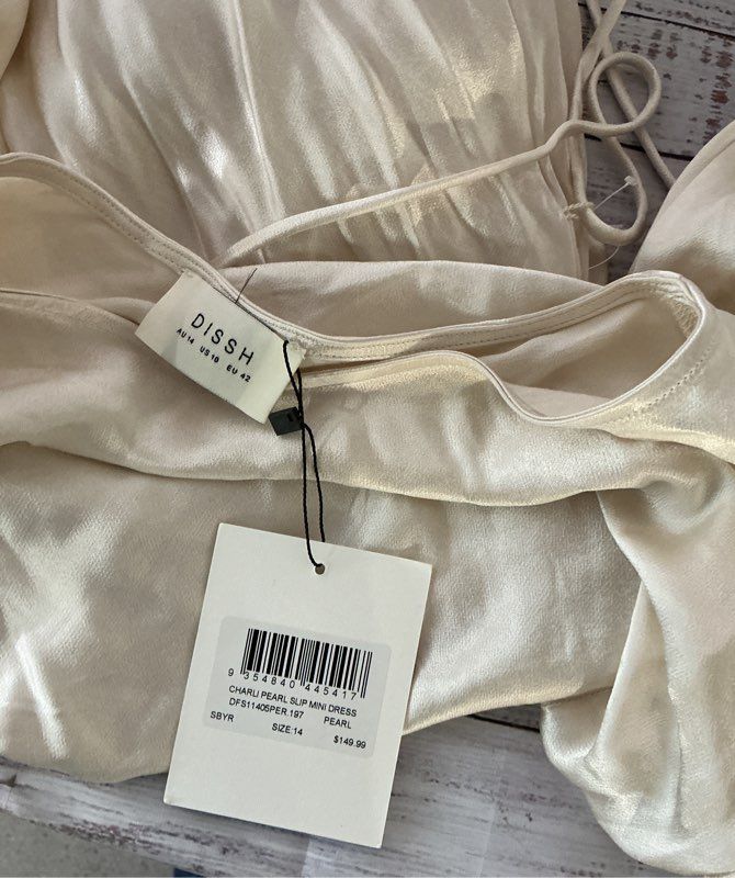 NWT Women's Dissh Charli Pearl Satin Slip Mini Dress Size 14 Retail $149
