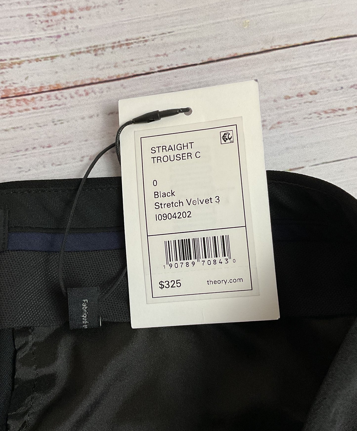 NWT Theory Black Stretch Velvet Straight Trouser - Size 0 RETAILS: $325