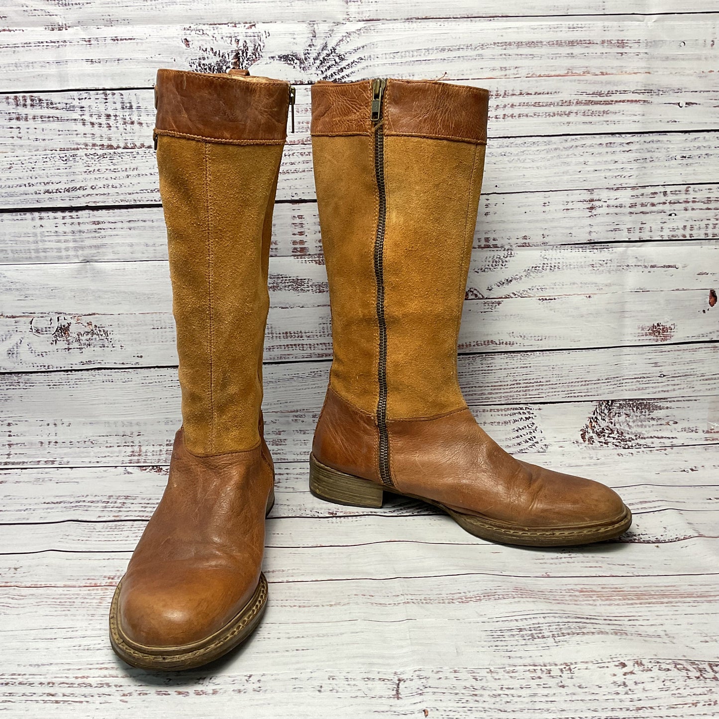RAS Brown Leather Suede Tall Boots Women Size 10.5