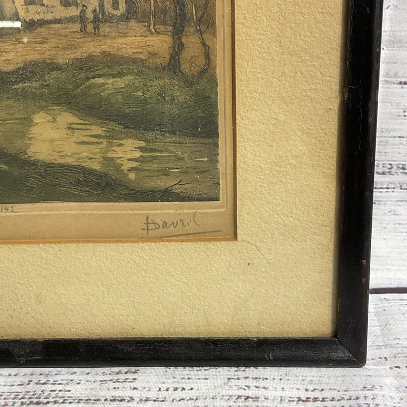 VTG. "La Petite Epicerie" Framed Etching Signed L. Davril (Lucien Dasselborne)