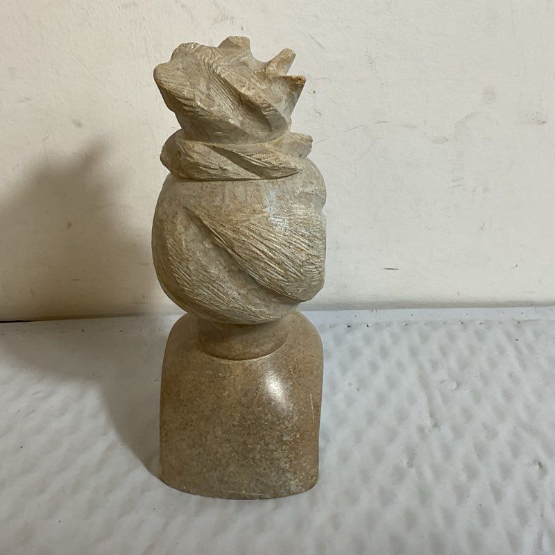 Signed VTG. Carved Limestone Abstract Bust Sculpture/Paperweight- 5.25"