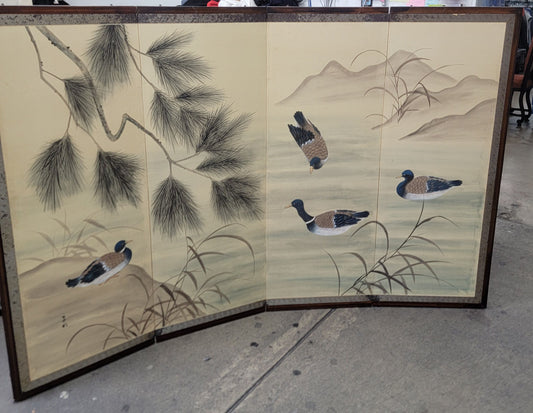 VTG./ANTIQUE Japanese Asian Duck Motif Folding Screen Room Divider- 70" x 48"