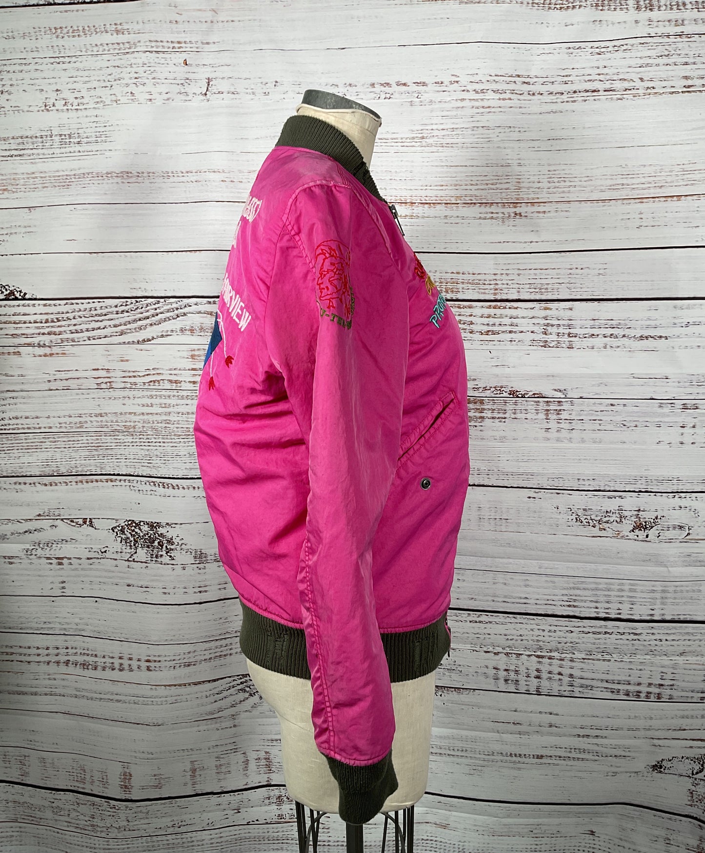 Diesel Scorpio Embroidered Bomber Jacket Hot Pink S