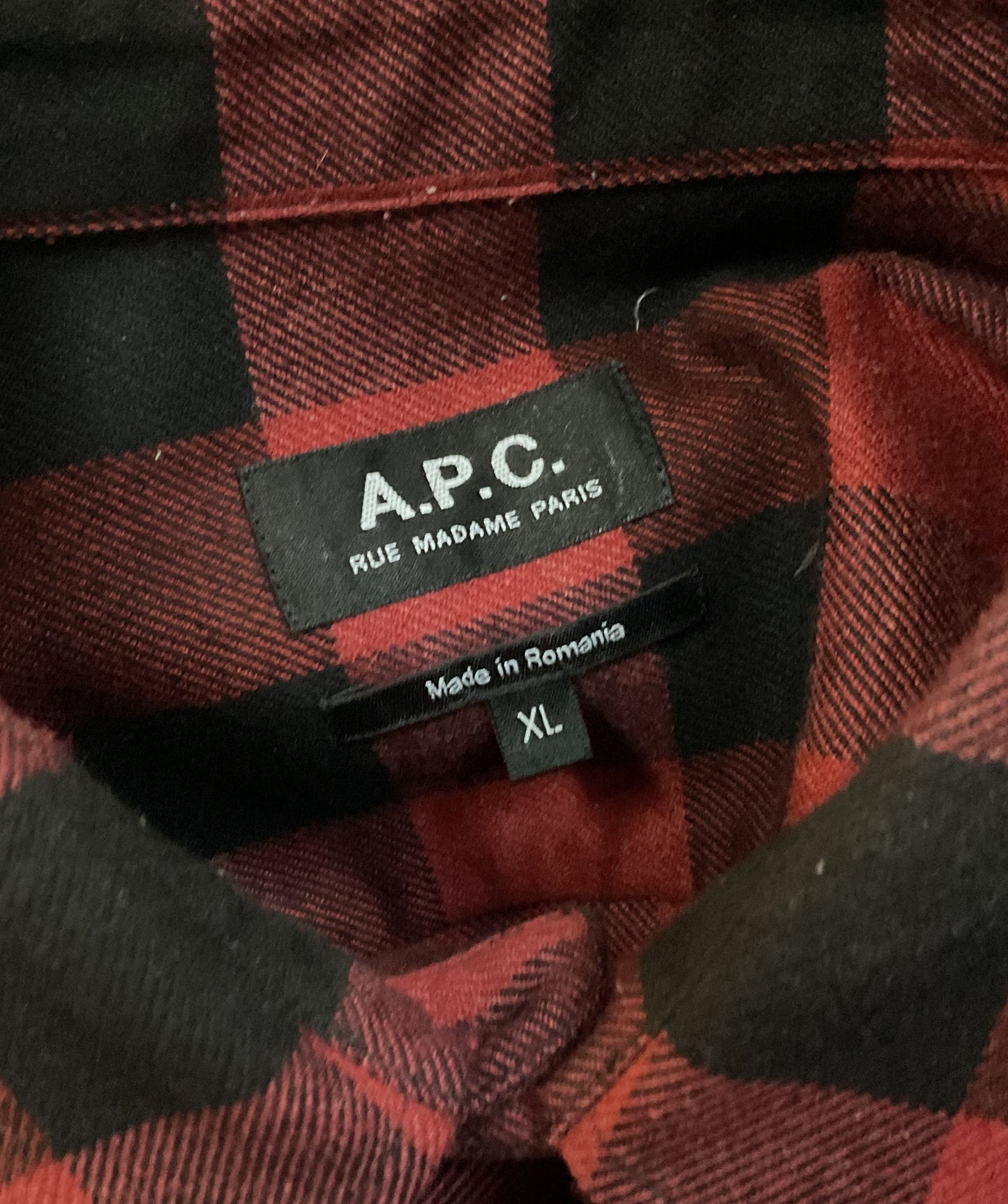 A.P.C. John Buffalo-Checked Twill Shirt Red XL