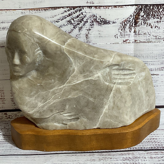 Signed 1991 EDISON TOM Woman Figural Soapstone Sculpture- 9.5" x 7"