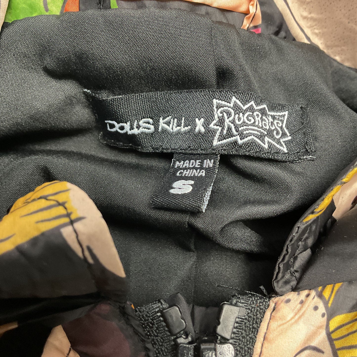 Dolls Kill x Rugrats Black Character Print Windbreaker Hooded Jacket - Size S