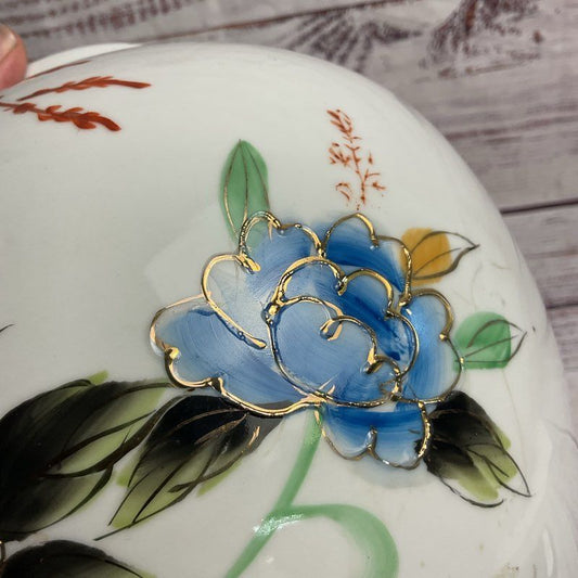Gold Trim Floral Hand Painted 9" Chinese Ginger Jar Vase
