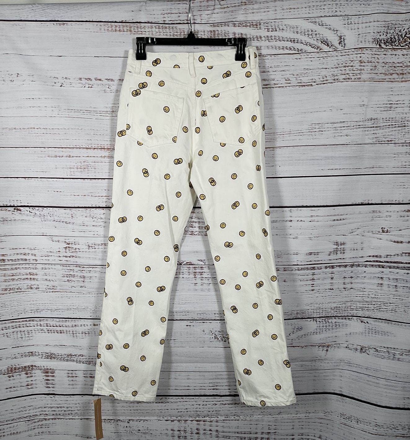 Reformation White, Smiley/Frowny Face Pattern Pants - Size 27"