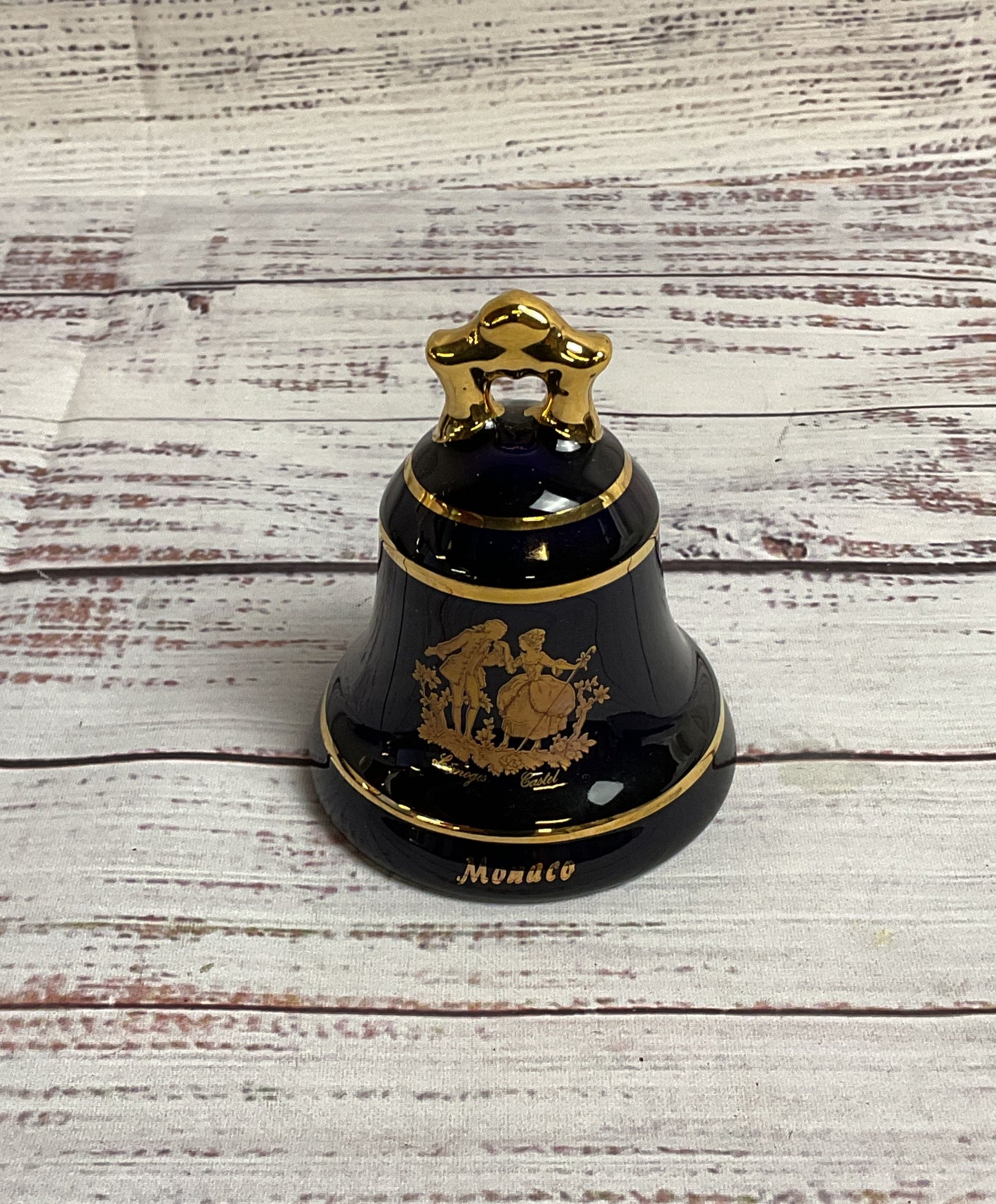 Vintage Rococo Limoges Castel France Porcelain 22k Gold Courting Couple Bell