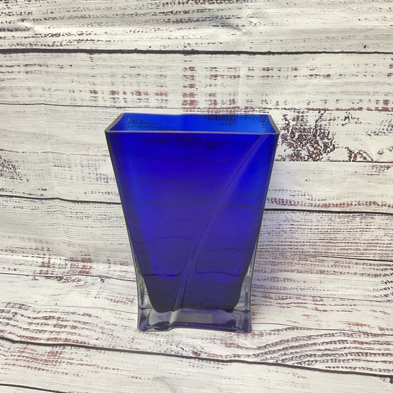 Cris Clear Cobalt Blue Square Pillow Vase 8"