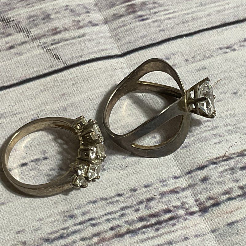 Set of 2 Sterling Silver & Rhinestone SZ 6.75 Rings- 7.97g