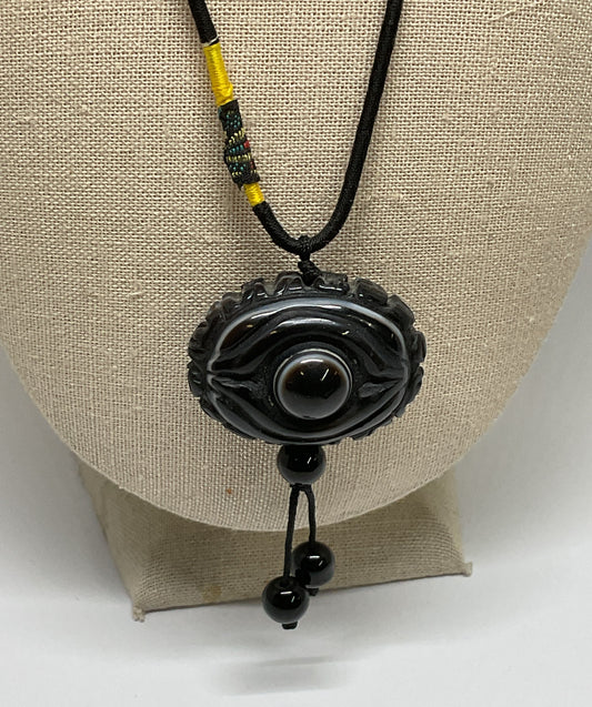 Black Carved Onyx Vintage Necklace