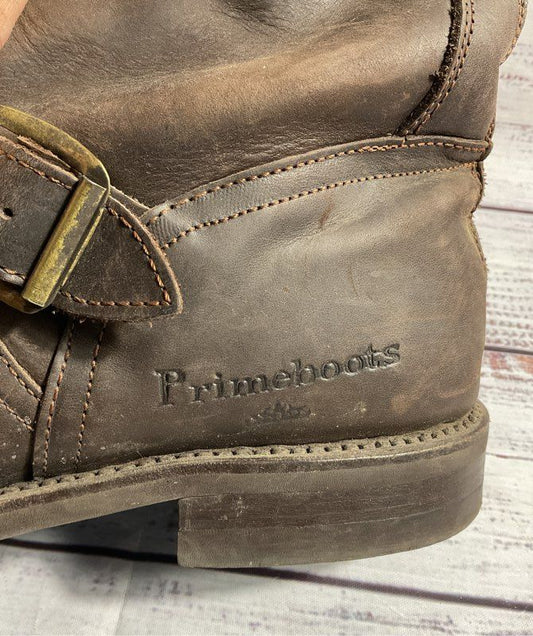 PRIMEBOOTS Engineer Boot Women Brown Leather Biker Belted Buckle Dainite 3 1/8