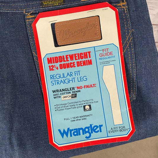 Vintage 80s Deadstock Wrangler Middleweight 12.25 oz Straight Leg Jeans 31x36