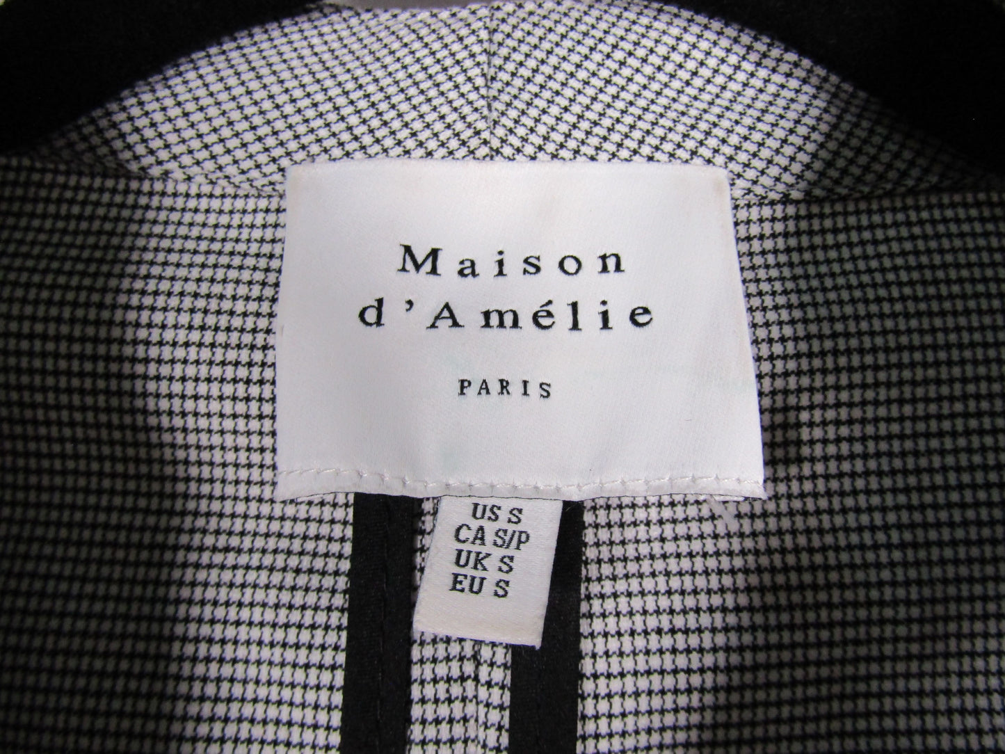 Maison d' Amelie Women's Black & White Gingham Plaid Blazer Jacket Size S