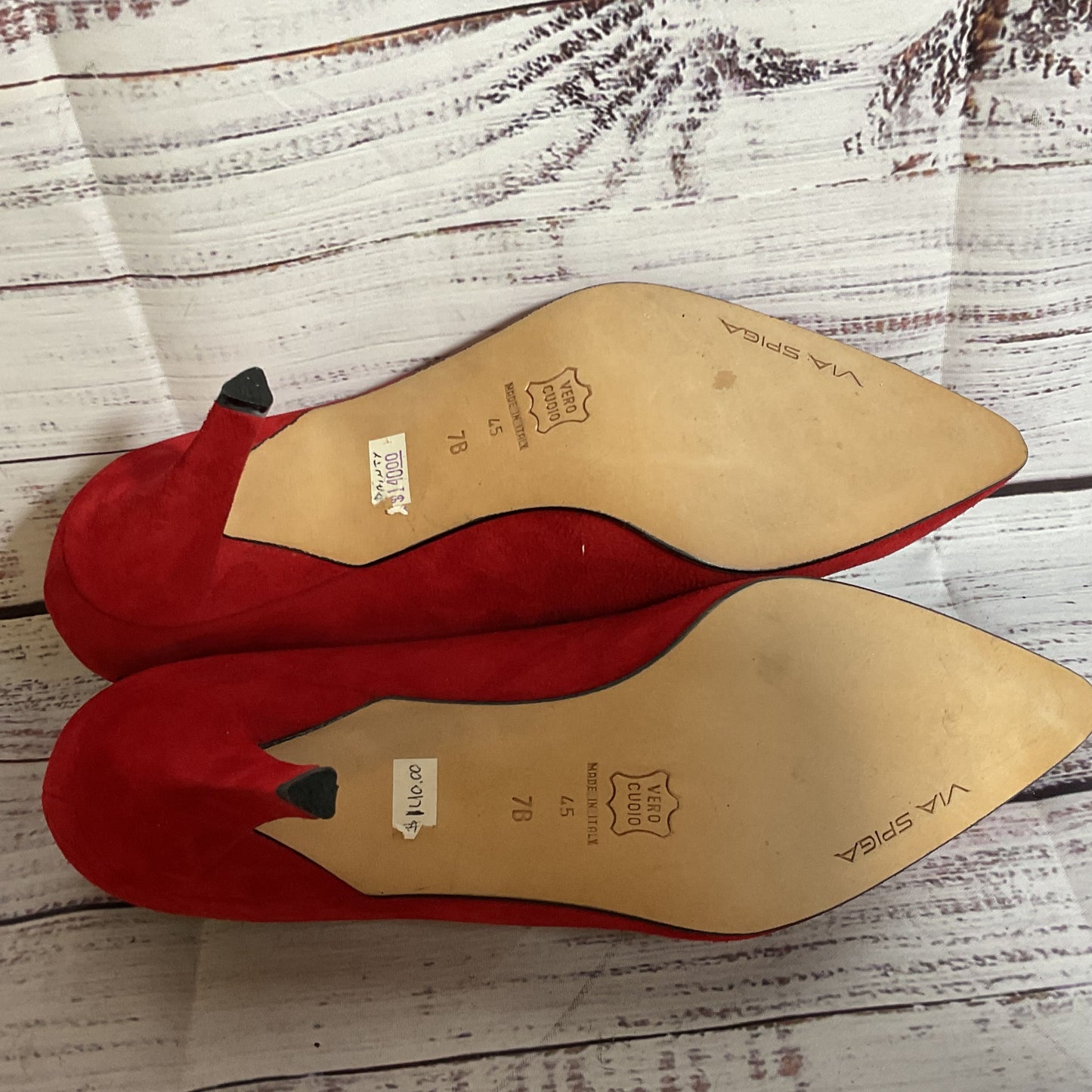 VIA SPIGA Women's Red Suede Cross Front Strap Pump Heels- SZ 7B