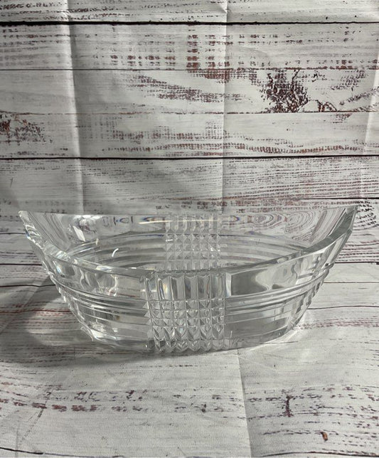 Cut To Clear Glass Crystal Val St Lambert Signed Oval Pointed Bowl 9"
