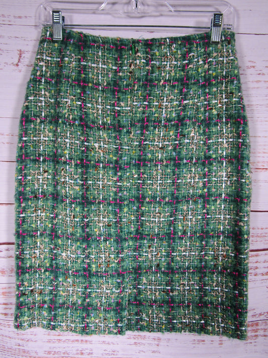 Vintage Lydia Lucci Women's Green Plaid Tweed Skirt Size 2