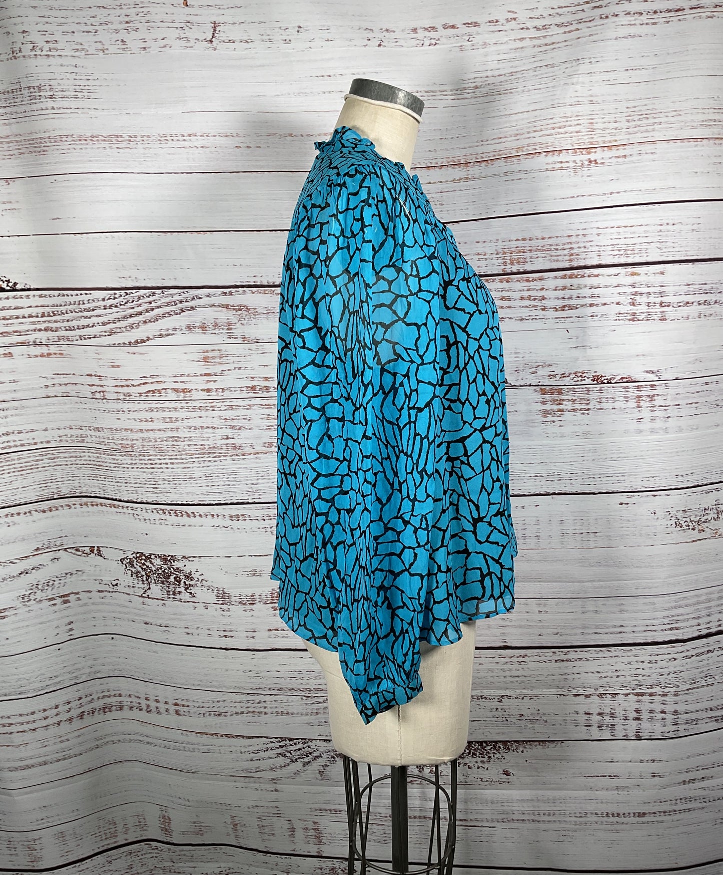 Whistles Terrazzo Button Up Front Blue and Black Patterned Blouse - Size 8