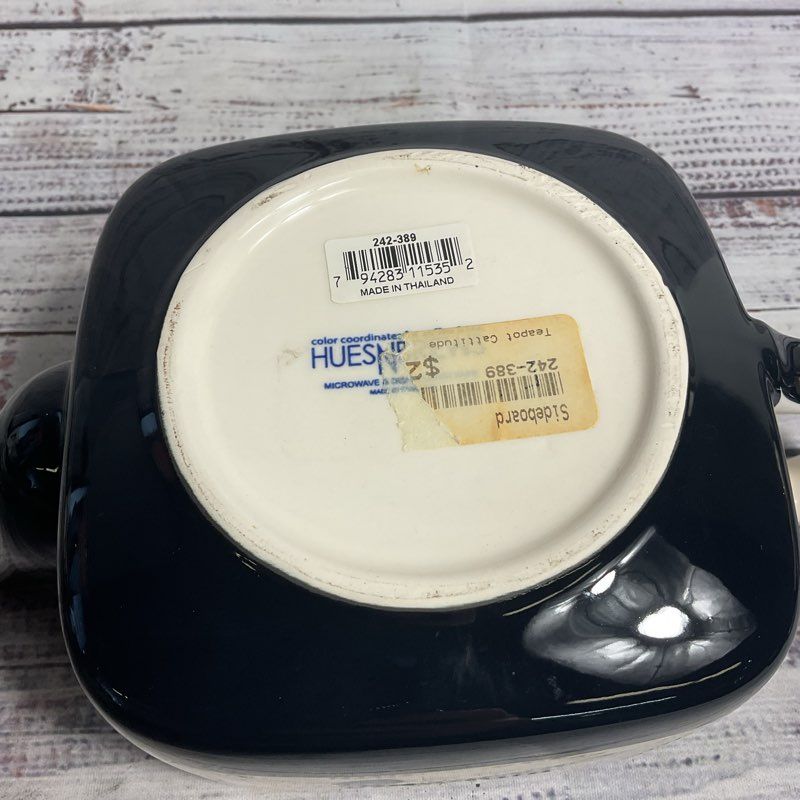 Hues N Brews Cattitude Black Cat Square Retro Teapot W/ Lid