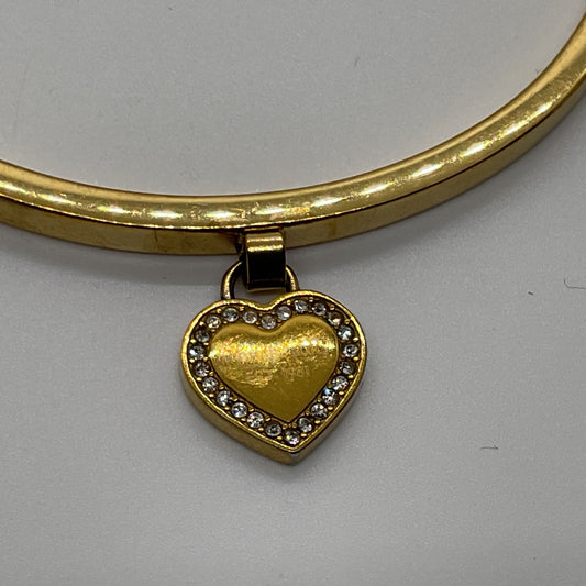 MICHAEL KORS Gold Tone & Rhinestone Dangle Heart Bangle Bracelet- 6.5"