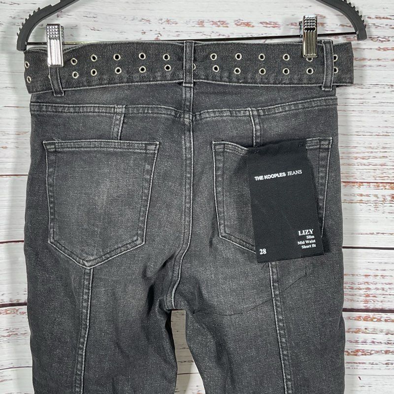 NWT KOOPLES Women's Black Paneled Belted Jeans- SZ 28