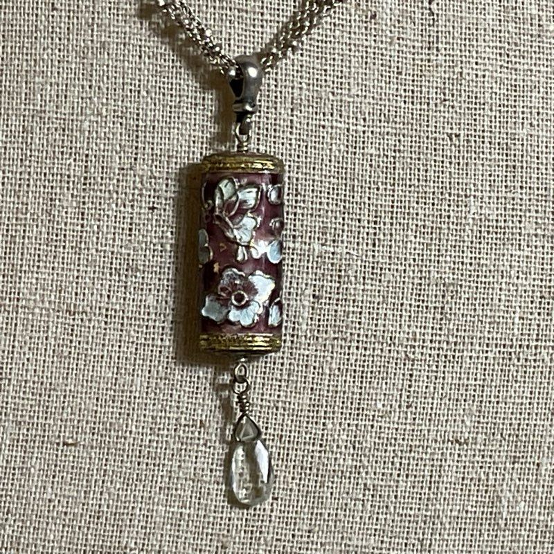 LIZA SHTROMBERG Jewelry Sterling & Enamel Floral Pendant 16.5" Necklace- 10.55g