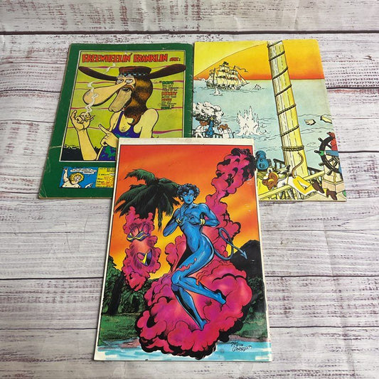 VTG Mixed 3 pc Adult Comic Book Lot (Freak Brothers Green Dinosaur Spoof Heroes)