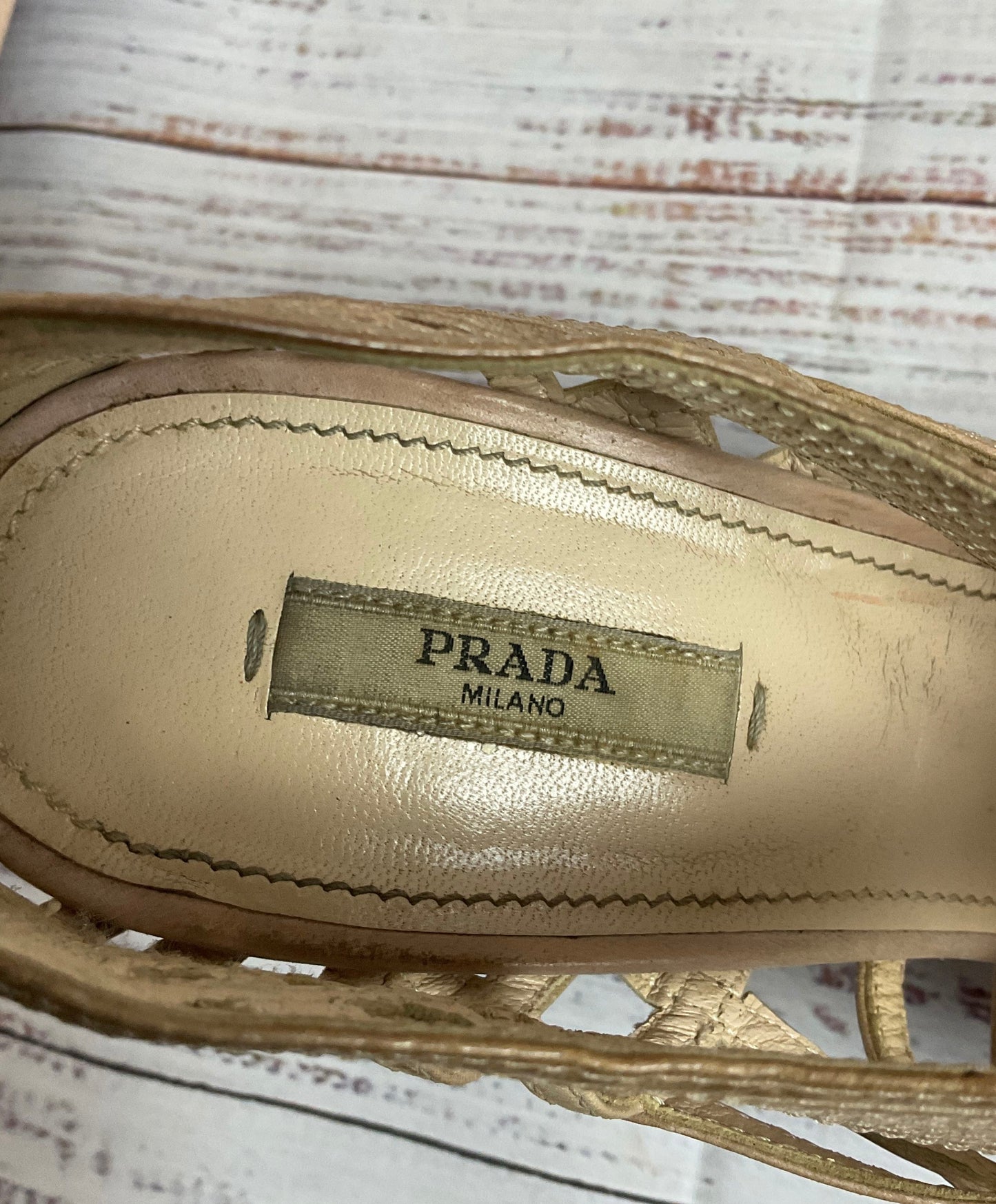 Prada Beige Leather Strappy 2010's Heel Women Size 41 or 10.5