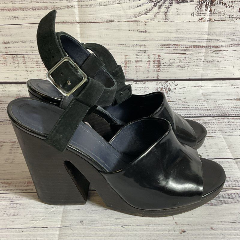 CELINE Paris Women's Black Leather & Suede Platform Heel Shoes- SZ 40.5 DAMAGED