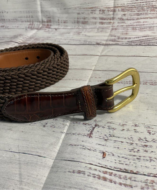 Vintage Brighton Men's Size 40 Brown Croc Leather & Woven Stretch Belt USA