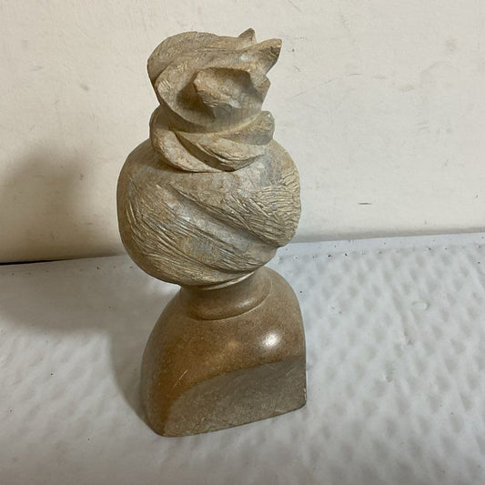 Signed VTG. Carved Limestone Abstract Bust Sculpture/Paperweight- 5.25"