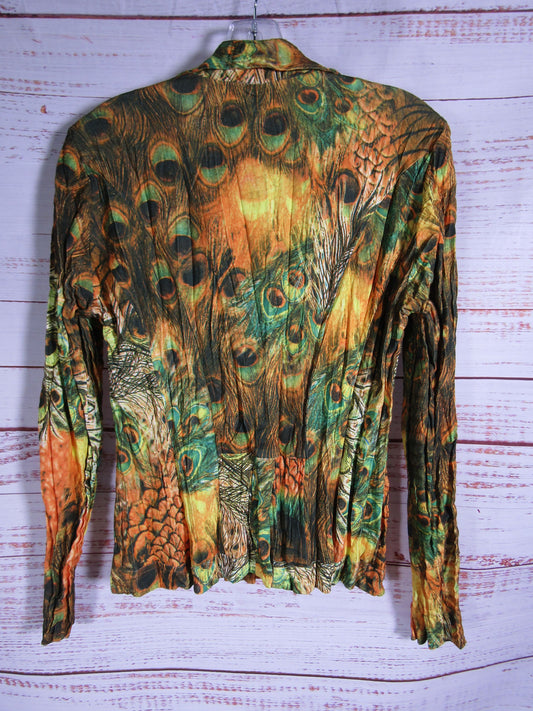 Vintage 2000's Alberto Makali Women's Multi-Color Peacock Jacket Size L