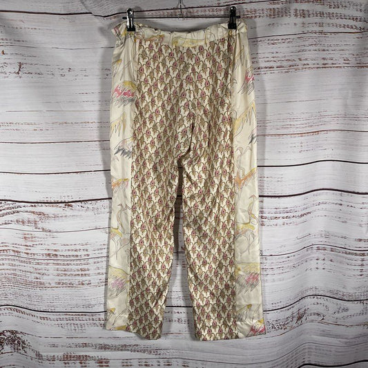 La Prestic Ouistan Bird Patterned Silk Wide Leg Lounge Pants - Size 0