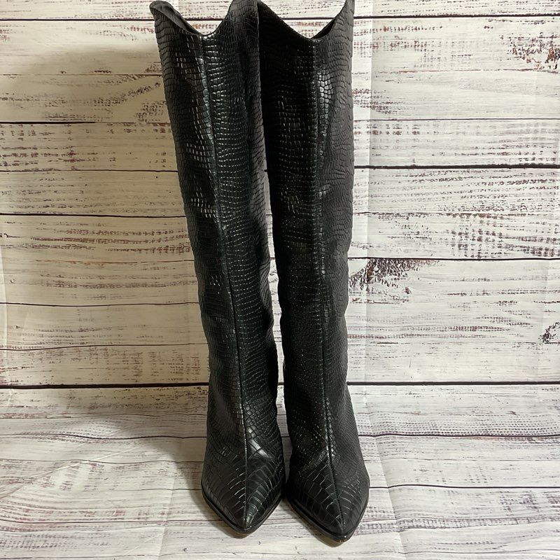 SCHULTZ Women's Maryana Block Heel Embossed Faux Leather Tall Boots- SZ 5B