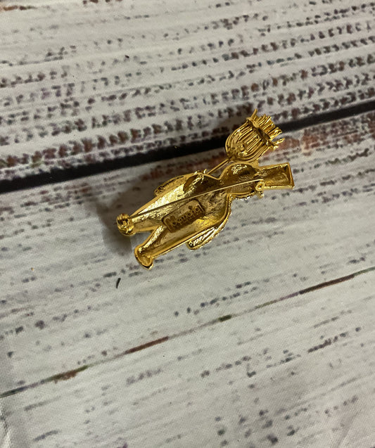 Idemaria Gold Tone Snowman Rhinestones Brooch Pin