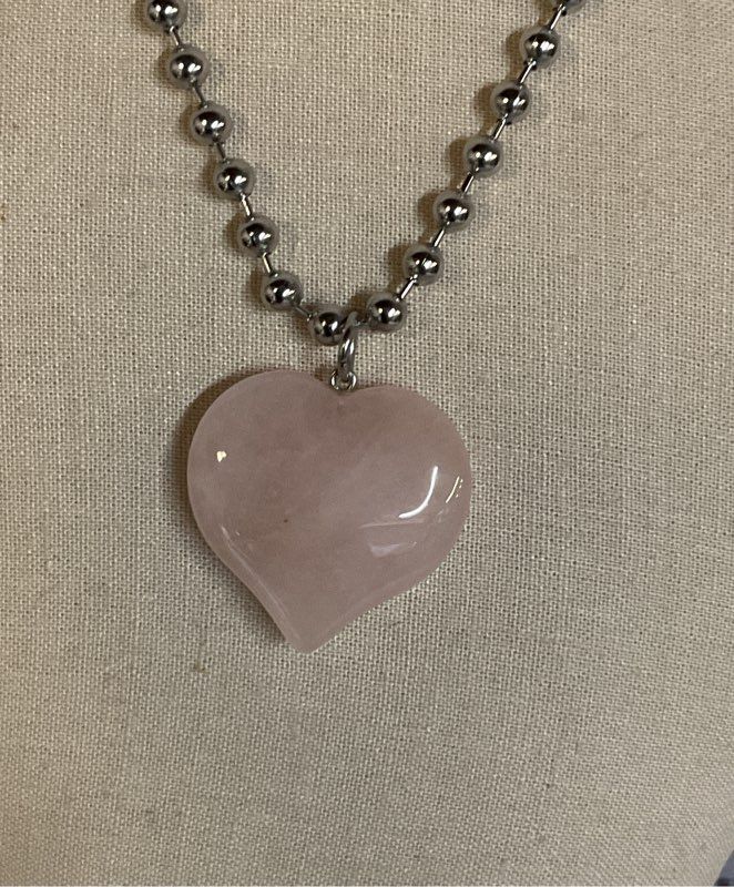 Arcanum Silver Tone Chain Necklace with Rose Quartz Heart Pendant